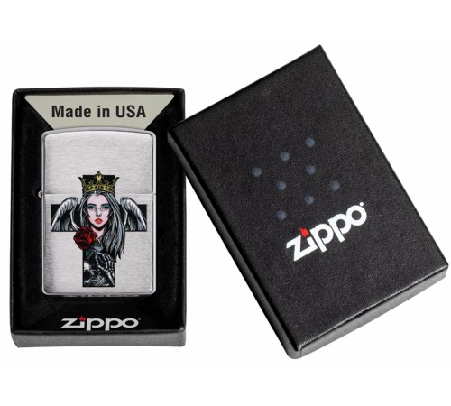 Зажигалка ZIPPO Cross, Queen & Skull с покрытием Brushed Chrome, серебристая, 38x13x57 мм