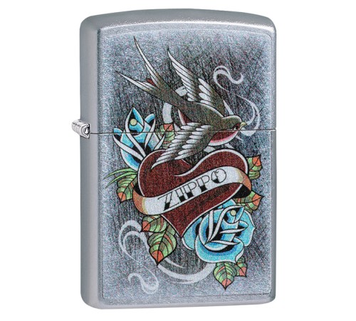 Зажигалка ZIPPO Vintage Tattoo с покрытием Street Chrome™, латунь/сталь, серебристая, 38x13x57 мм