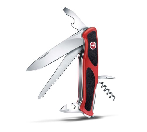 Нож перочинный VICTORINOX RangerGrip 55, 130 мм, 12 функций, с фиксатором лезвия, красный с чёрным