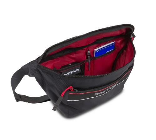 Сумка на пояс SWISSGEAR, черная, полиэстер с плетением рип-стоп, 38 x 5 x 15 см