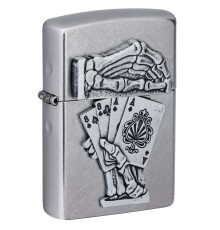 Зажигалка ZIPPO Dead Mans Hand с покрытием Street Chrome, латунь/сталь, серебристая, 38x13x57 мм