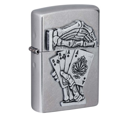 Зажигалка ZIPPO Dead Mans Hand с покрытием Street Chrome, латунь/сталь, серебристая, 38x13x57 мм