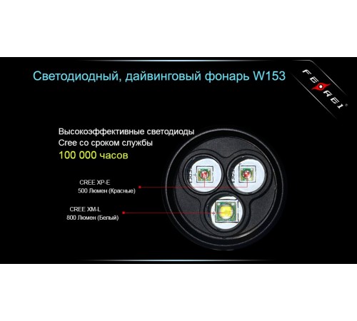Фонарь для дайвинга Ferei W153 1хCREE XM-L (Cool White) 2xCREE XP-E (Red)