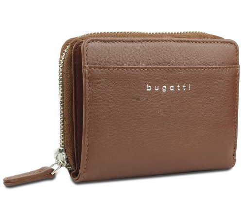 Кошелёк женский BUGATTI Lady Top, на молнии, коньячный, натуральная воловья кожа, 12х2,5х9 см
