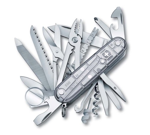 Нож перочинный VICTORINOX Swiss Champ, 91 мм, 31 функция, полупрозрачный серебристый