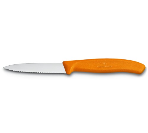 Нож для овощей VICTORINOX SwissClassic, лезвие 8 см с волнистой заточкой, оранжевый
