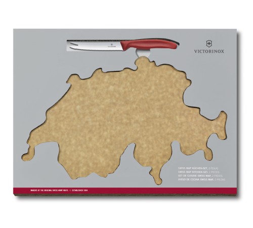 Набор VICTORINOX Swiss Map: нож для сыра и колбасы Swiss Classic 11 см + разделочная доска Epicurean