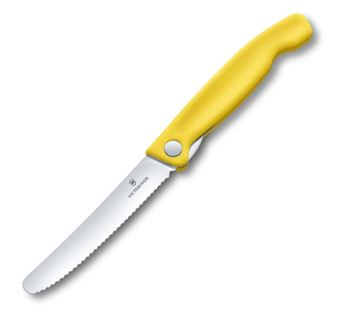 Нож для овощей VICTORINOX SwissClassic, складной, лезвие 11 см с волнистой заточкой, жёлтый