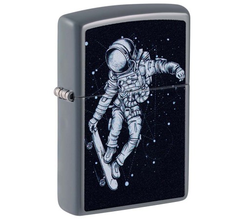 Зажигалка ZIPPO Skateboarding Astronaut с покрытием Flat Grey, латунь/сталь, серая, 38x13x57 мм