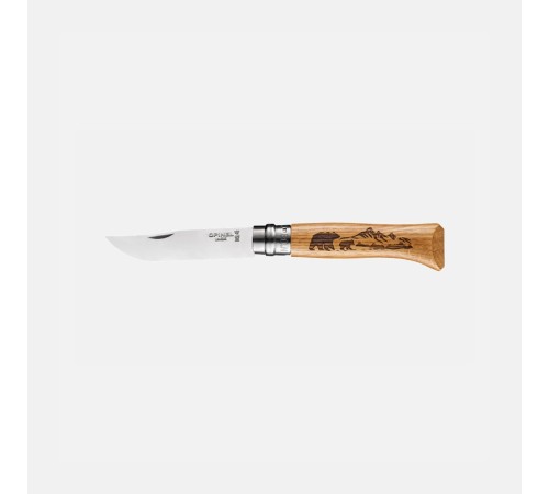 Нож Opinel №8 Animalia, нержавеющая сталь, рукоять дуб, гравировка медведь