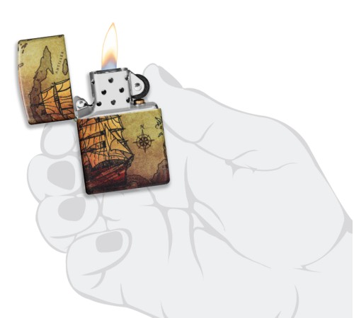 Зажигалка Zippo Pirate Ship с покрытием White Matte, латунь/сталь, белая, матовая, 38x13x57 мм