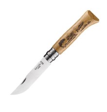 Нож Opinel №8, нержавеющая сталь, рукоять дуб, гравировка рыба, 002334