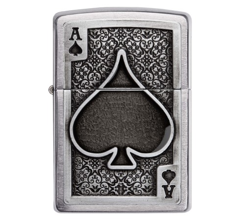 Зажигалка ZIPPO Ace Of Spades с покрытием Brushed Chrome, латунь/сталь, серебристая, 38x13x57 мм