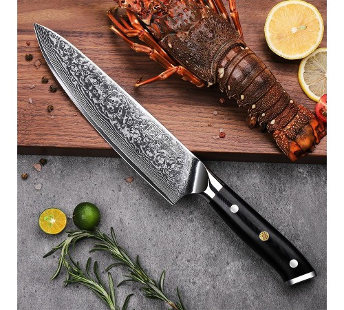 Нож шеф-повара из дамасской стали Keemake 8 Inch Chef Knife 67, черный