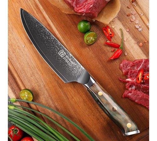 Нож шеф-повара из дамасской стали Keemake 6,5 Inch Chef Knife Green Gem, бежевый