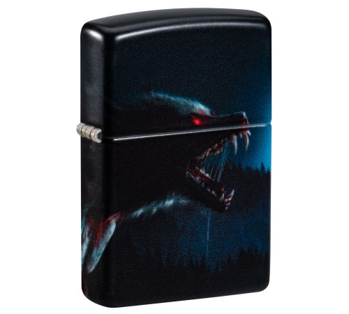 Зажигалка ZIPPO Horror Wolf с покрытием 540 Matte, латунь/сталь, черная, 38x13x57 мм