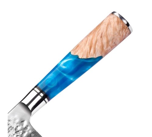 Нож шеф-повара из дамасской стали Keemake 8 Inch Chef Knife 67, синий + бежевый