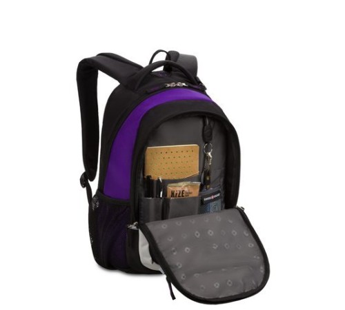 Рюкзак SWISSGEAR, чёрный/фиолетовый/серебристый, полиэстер 600D, 32х15х45 см, 22 л