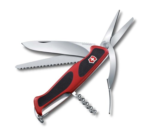 Нож перочинный VICTORINOX RangerGrip 71 Gardener, 130 мм, 7 функций, с фиксатором, красный с чёрным