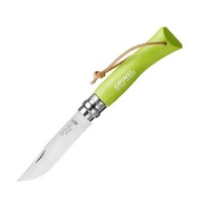 Нож Opinel №7 Trekking, нержавеющая сталь, кожаный темляк, светло-зеленый, 001442