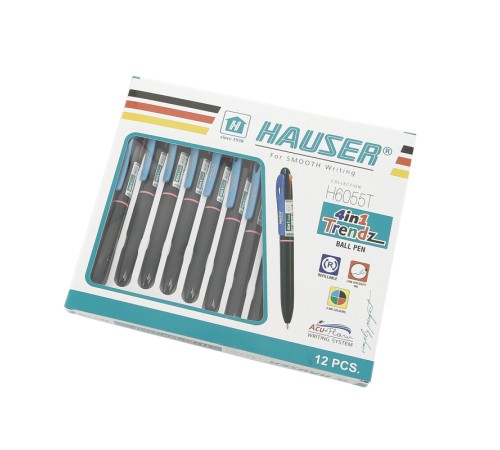 Шариковая ручка Hauser 4-в-1 Trendz, пластик, чернила: голубые, фиолетовые, розовые, оранжевые