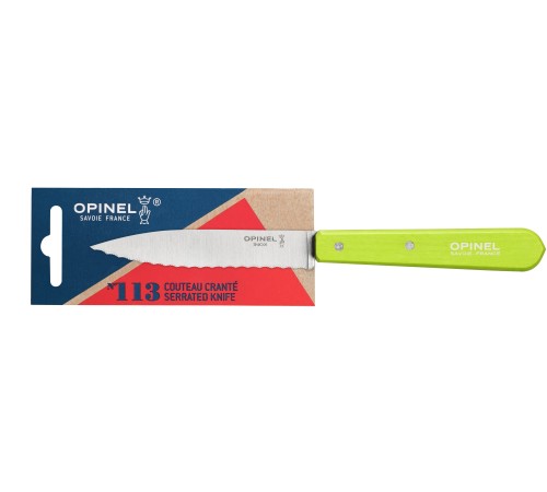 Нож столовый Opinel №113, деревянная рукоять, блистер, нержавеющая сталь, зеленый 001920