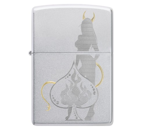 Зажигалка ZIPPO Devilish Ace с покрытием Satin Chrome, латунь/сталь, серебристая, 38x13x57 мм