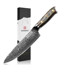 Нож шеф-повара из дамасской стали Keemake 8 Inch Chef Knife Green Gem, бежевый