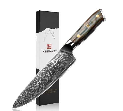Нож шеф-повара из дамасской стали Keemake 8 Inch Chef Knife Green Gem, бежевый