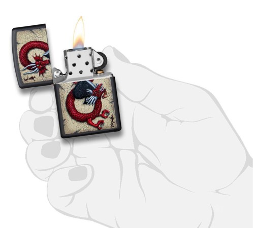 Зажигалка ZIPPO Dragon Ace с покрытием Black Matte, латунь/сталь, чёрная, матовая, 38x13x57 мм
