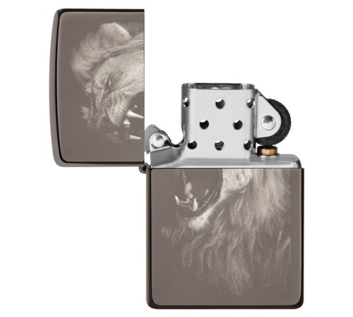 Зажигалка ZIPPO Lion Design с покрытием Black Ice®, латунь/сталь, чёрная, глянцевая, 38x13x57 мм