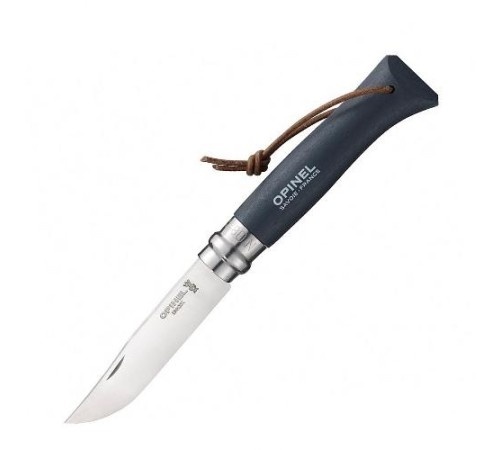 Нож Opinel №8 Trekking, нержавеющая сталь, кожаный темляк, серый, 001706