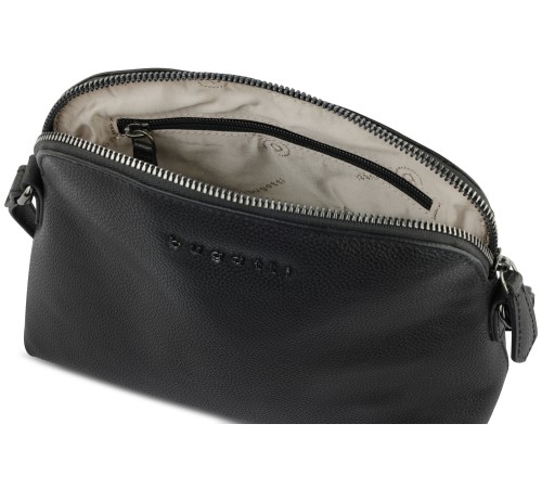 Сумка наплечная женская BUGATTI Bella, чёрная, воловья кожа/полиэстер, 23х8х17 см