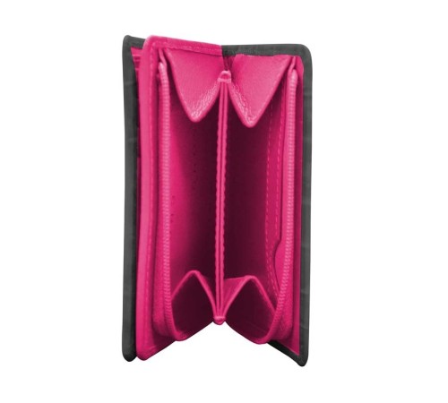 Кошелёк Cross Bebe Coco, кожа наппа фактурная, цвет чёрный/розовый, 11,2 х 9,4 х 2 см