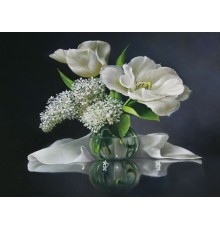 Алмазная мозаика 15х20 БЕЛЫЙ БУКЕТ (16 цветов)