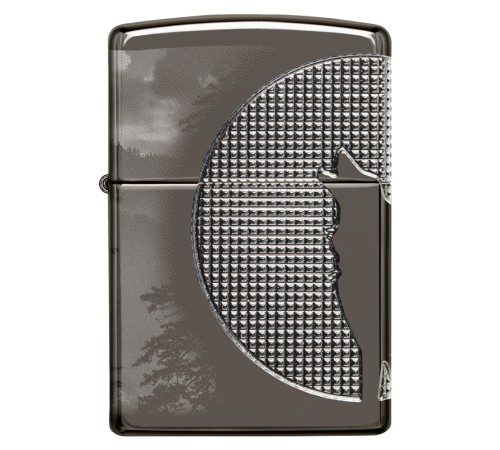 Зажигалка ZIPPO Armor™ Wolf  с покрытием High Polish Black Ice®, латунь/сталь, чёрная, 38x13x57 мм