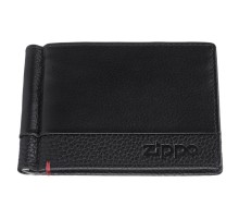 Зажим для денег ZIPPO с защитой от сканирования RFID, чёрный, натуральная кожа, 11x1x8,2 см