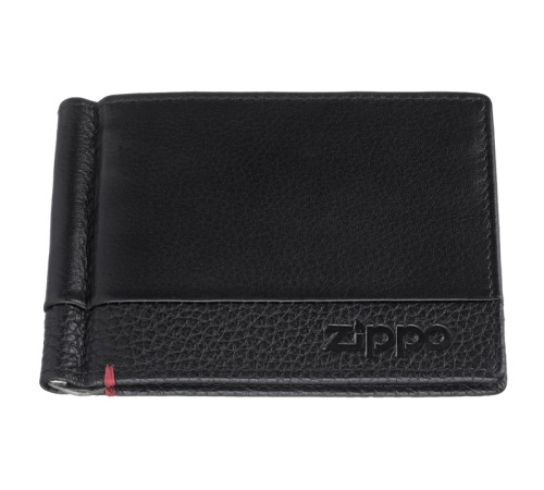 Зажим для денег ZIPPO с защитой от сканирования RFID, чёрный, натуральная кожа, 11x1x8,2 см