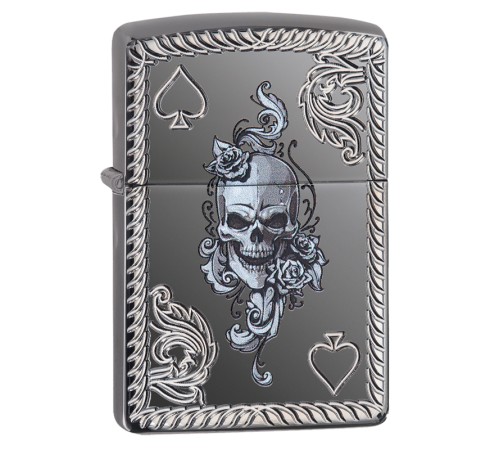 Зажигалка ZIPPO Armor® с покрытием Black Ice®, латунь/сталь, чёрная, глянцевая, 37х13x58 мм