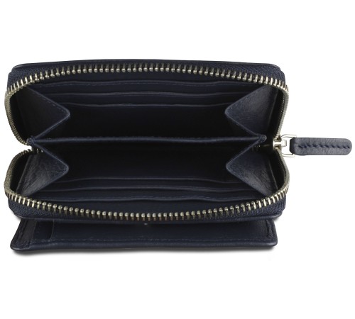 Кошелёк женский BUGATTI Lady Top, на молнии, тёмно-синий, натуральная воловья кожа, 12х2,5х9 см