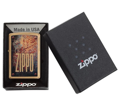 Зажигалка ZIPPO Rusty Plate с покрытием Brushed Brass, латунь/сталь, золотистая, 38x13x57 мм