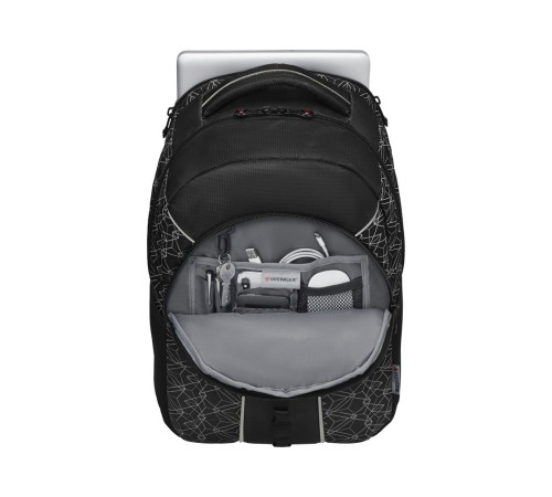 Рюкзак WENGER Sun 16'', черный со светоотражающим принтом, полиэстер, 35x27x47 см, 27 л