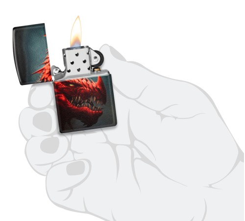 Зажигалка ZIPPO Dragon Design с покрытием 540 Matte, латунь/сталь, черная, 38x13x57 мм