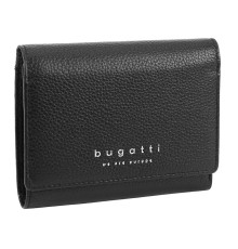 Кошелёк женский BUGATTI Linda, чёрный, натуральная воловья кожа, 12х3х9,5 см