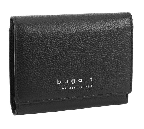 Кошелёк женский BUGATTI Linda, чёрный, натуральная воловья кожа, 12х3х9,5 см