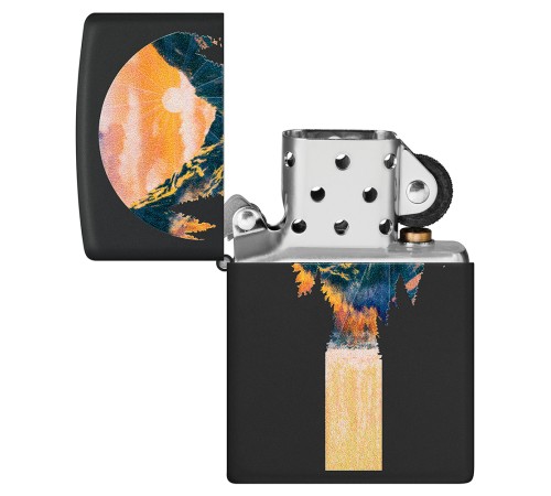 Зажигалка ZIPPO Mountain Waterfall с покрытием Black Light, латунь/сталь, черная,матовая 38x13x57 мм