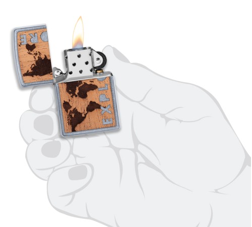 Зажигалка ZIPPO WOODCHUCK с покрытием Street Chrome™, латунь/сталь/дерево, серебристая, 38x13x57 мм