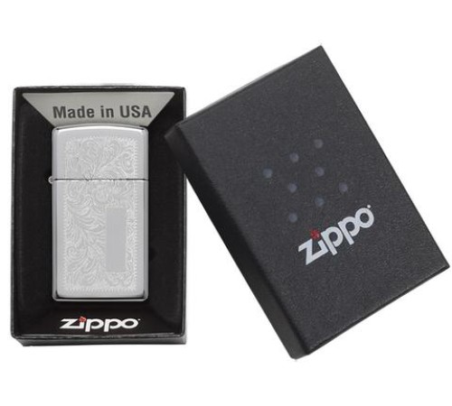 Зажигалка ZIPPO Slim® Venetian® с покрытием High Polish Chrome, латунь/сталь, 29x10x60 мм