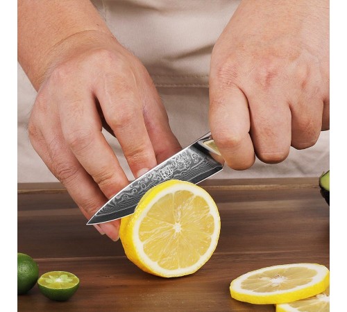 Нож из дамасской стали для овощей Keemake 3.5 Inch Paring Knife, черный