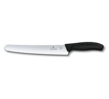 Нож для хлеба и выпечки VICTORINOX SwissClassic, лезвие 22 см с волнистой заточкой, чёрный